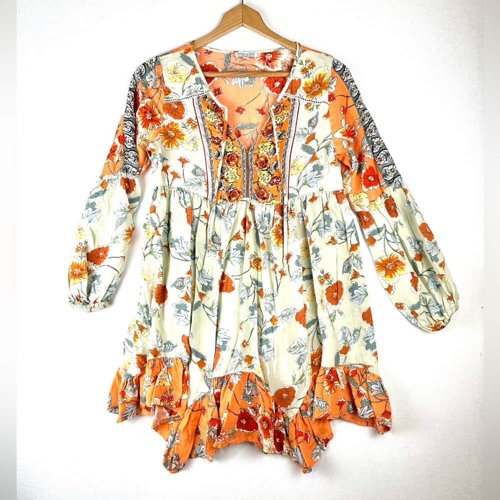 Patrons of Peace Floral Asymmetrical Babydoll Dress Boho Festival